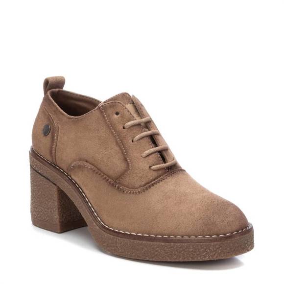 NEW XTI women's suede heeled oxfords in taupe - Picture 1 of 1